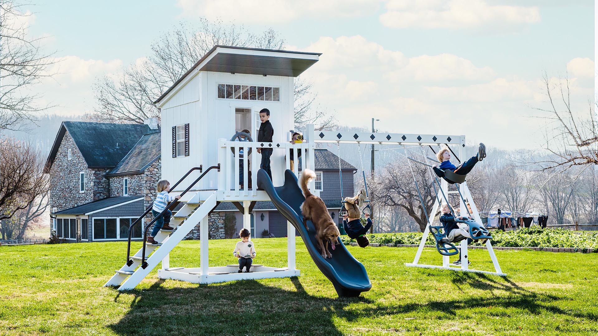 King Swings The Cottage Vinyl Swing Set